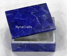White Marble Jewelry Box Lapis Lazuli Stone Random Work Necklace Box for Her picture
