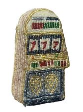 Gold 777 Casino Small Beaded Coin Purse Vintage picture