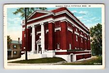 Pittsfield MA-Massachusetts, Masonic Temple, Antique, Vintage c1926 Postcard picture