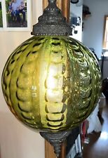 Vintage MCM Green Globe Hanging Swag Lamp with Chain WORKS picture