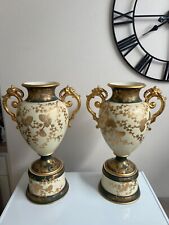 Large French Pair of Porcelain Antique Vases with gold color accents picture