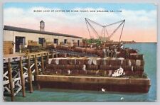 Postcard Barge Load Of Cotton On River Front New Orleans Louisiana picture