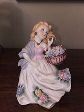 Vintage Lefton Young Lady Maiden Figurine W Flower Basket KW125A picture