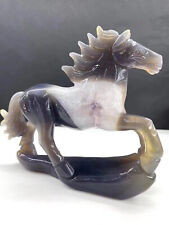 1pc Natural agate geode Quartz Hand Carved horse Skull Crystal Reiki Heal Gift picture