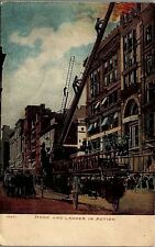 1907 EARLY FIREMEN HOOK AND LADDER IN ACTION NEW YORK FIRE POSTCARD 14-51 picture