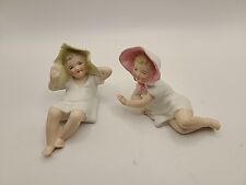 Set Of 2 Vintage Bisque Piano Baby Girl In Chartreuse and Yellow Hat 368 & 369 picture