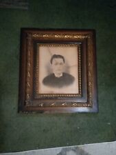 Large Antique Wood And Brass Frame Heavy Hand Drawn Portrait  Rare Old 26in×29in picture