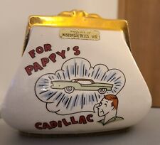 Vintage For Pappy's Cadillac Bank Ceramic Purse Money Coin Bank Wisconsin Dells picture