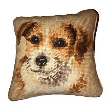 Vintage / Antique Wool Needlepoint Throw Pillow Dog Terrier 8” X 8” picture