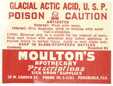 1 Vintage Gummed Label GLACIAL ACTIC ACID WART REMOVE POISON Moultons Apothecary picture