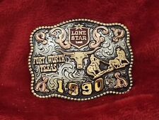 CHAMPION RODEO TROPHY BUCKLE TX LONE STAR TEAM ROPING PROFESSIONAL☆1990☆RARE☆35 picture