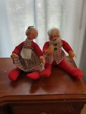 Vintage Annalee Santa & Mrs. Claus Mobilitee Dolls 1963 Red Green Matching Pair picture