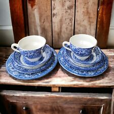 Staffordshire Liberty Blue 2 Teacup 6 Saucers Set Betsy Ross Paul Revere Vintage picture