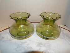 2-Vintage (MCM-60's) Anchor Hocking Glass Avocado Green Ruffled Edge Glass Vase picture