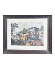(after) CURRIER & IVES Train Stone Lithography in Carved Wood Frame picture