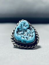 FRED GUERRO VINTAGE NAVAJO SLEEPING BEAUTY TURQUOISE STERLING SILVER RING picture