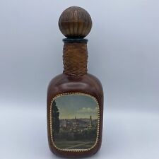 Vintage Italian Leather Wrapped Bottle w/ Stopper & Village Label picture