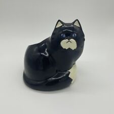 Vintage Takahashi Ceramic Black White Cat Planter Vase Calico Blue Eyes Japan picture