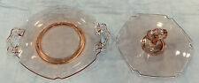 RARE SET OF 2 PINK DEPRESSION GLASS ROUND TIDBIT TRAYS FOR TREATS- 1940s picture