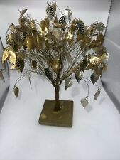 Vtg Fantasy Tree Brass Gold Leaf Twisted Wire Art Sculpture MCM  9” Tall picture