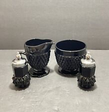🩶1970s Indiana Glass Tiara Black Diamond Cream & Sugar W/Salt & Pepper Shakers picture