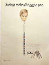 Scripto Twiggy Pens Fashion Model Sizzle-Striped Cool Vintage Print Ad 1967 picture