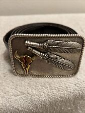 Sterling Silver Belt Buckle Buffalo Eagle Feathers new picture