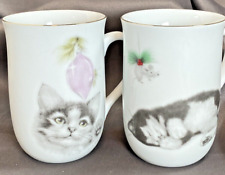 Adorable Otagiri “Jonah’s Workshop” Kitten Mugs By K. Miller Set of 2 Cups picture