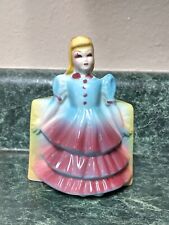Vintage Pottery Planter - Girl In a Pink & Blue Dress American Bisque? Morton? picture