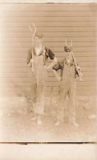 Tall Man Overalls Pitchforks 1907  RPPC Real Photo Postcard LP75 picture