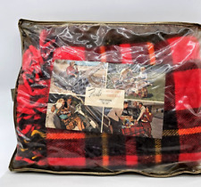 Retro Faribault Woolen Mills Faribo Fluff Loomed Blanket 50 x 60 Black Red Plaid picture