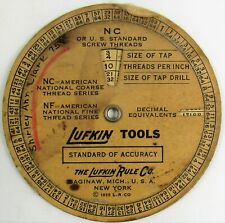 VINTAGE 1935 LUFKIN TOOLS WHEEL SCREW THREAD & TAP DRILL SIZES PAPER CALCULATOR picture