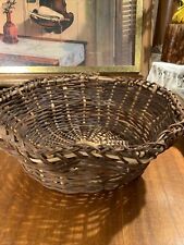 Antique Vintage Wicker Round 9 Sided Basket~Hand Made~Dark Light Wicker~Rare picture