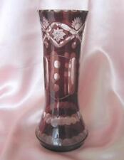 VINTAGE CZECH BOHEMIA RUBY COLORED CRYSTAL GLASS VASE  picture