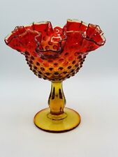 Vintage Fenton Glass Red Amberina Hobnail Compote Pedestal Candy Dish picture