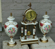 Vintage italian porcelain Clock set vases floral cherub 1960  picture