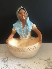 Ceramic South American Sitting Woman Bowl Decor Hand Painted**Needs Some Touchup picture