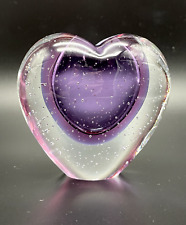 Blown Glass Bud Vase Murano Style Purple Sommerso Heart Bullicante Art picture