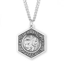 Elegant Saint Christopher Protect Us Sterling Silver Medal Size 1.1in x 0.9in picture