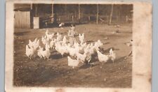 FEEDING CHICKENS LITTLE FARM GIRL kansas city mo real photo postcard rppc coop picture