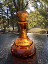 Vintage Blenko? Honey Amber 8” Decanter W/ Dimpled Glass Stopper EXC picture