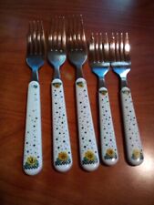 Vintage SUNFLOWERS Silverware. Stainless Steel. Taiwan. Lot of 5 Forks. picture
