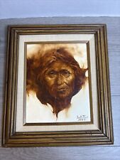 Vintage Sioux Native American Painting 1978 By Ladbatter Signed And Framed 15x13 picture