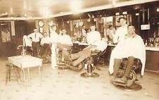 1910s Barber Shop RPPC Full Chairs Occupational Shaving Real Photo Postcard RARE picture