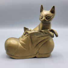 Vintage Solid Brass Cat in a Boot Decor Figurine Paperweight 4