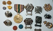 Vintage Military Lot - Service Medal, VFW, US Navy Globe & Anchor Pins & More picture