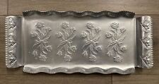 Vintage Hammered Aluminum Tray Roses Floral MCM Crimped Wavy Edge 17
