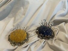 2 RARE Vnt Gresco Metal and Velvet pin cushion w/ Metal Hibiscus Flowers boarder picture
