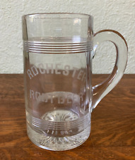 Vintage antique etched Rochester NY Root Beer Large Glass Mug Hungerford Smith picture