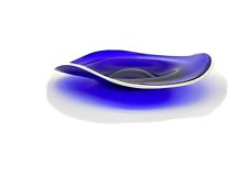 Cobalt Art Glass WavyBowl w/White Trim on Rim    12 1/2” x 12 1/2 “ picture